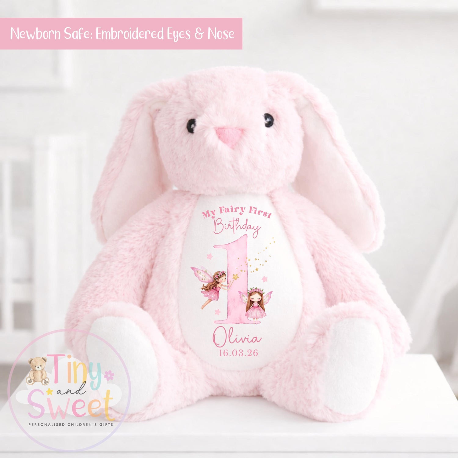 Personalised Fairy First Birthday Bunny, Fairies First Birthday Bunny, Personalised Soft Toy, Fairy 1st, First Birthday Gift for Baby