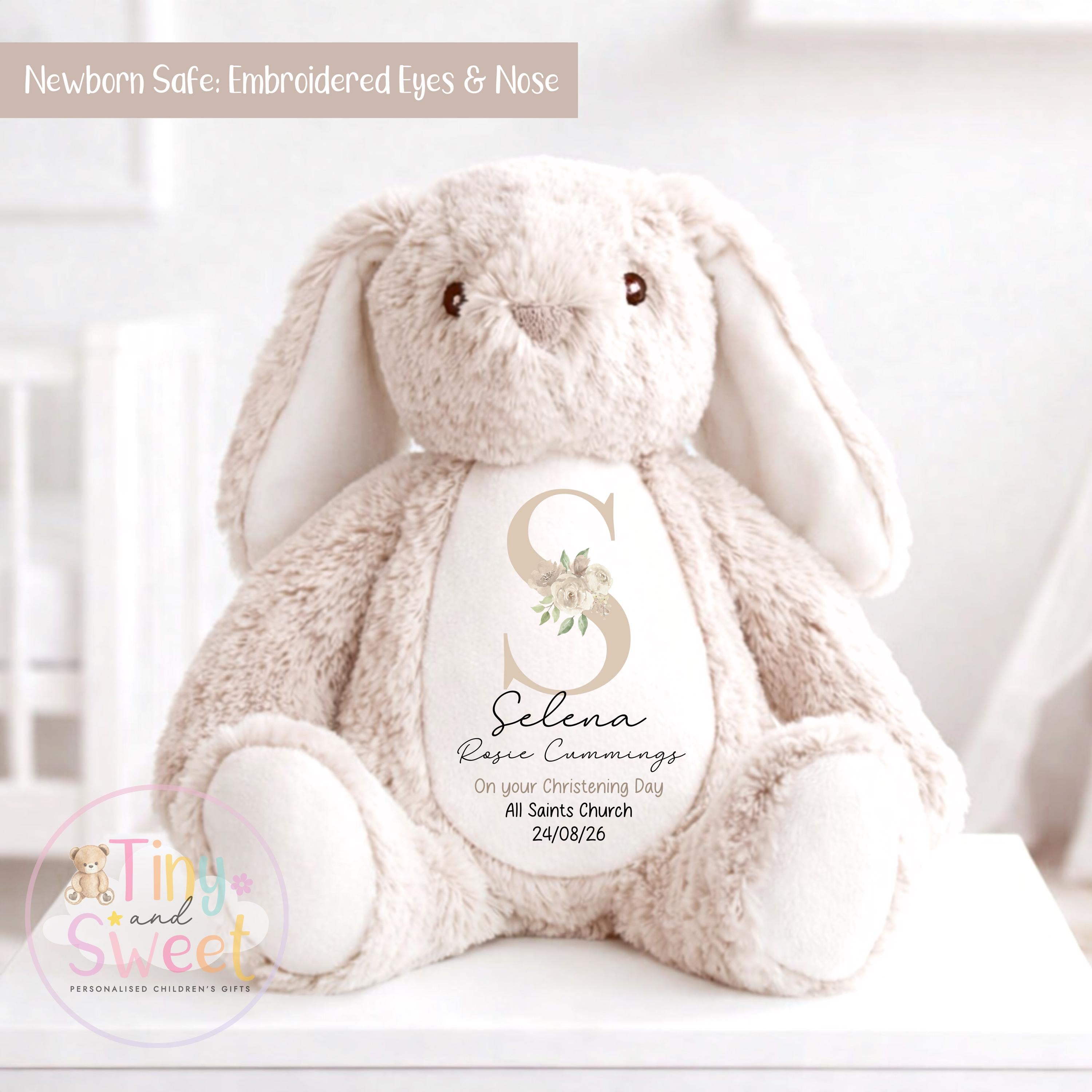 Personalised Christening Bunny, Christening Gift, Baptism Gift, Custom Keepsake, New Baby Gift