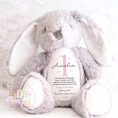 Personalised First Birthday Bunny: Customised Soft Plush Toy Gift for Baby Girls and Boys, Personalised 1st Birthday Gift, 1st Birthday Gift