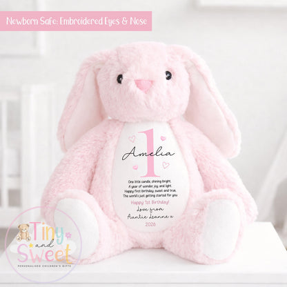 Personalised First Birthday Bunny: Customised Soft Plush Toy Gift for Baby Girls and Boys, Personalised 1st Birthday Gift, 1st Birthday Gift