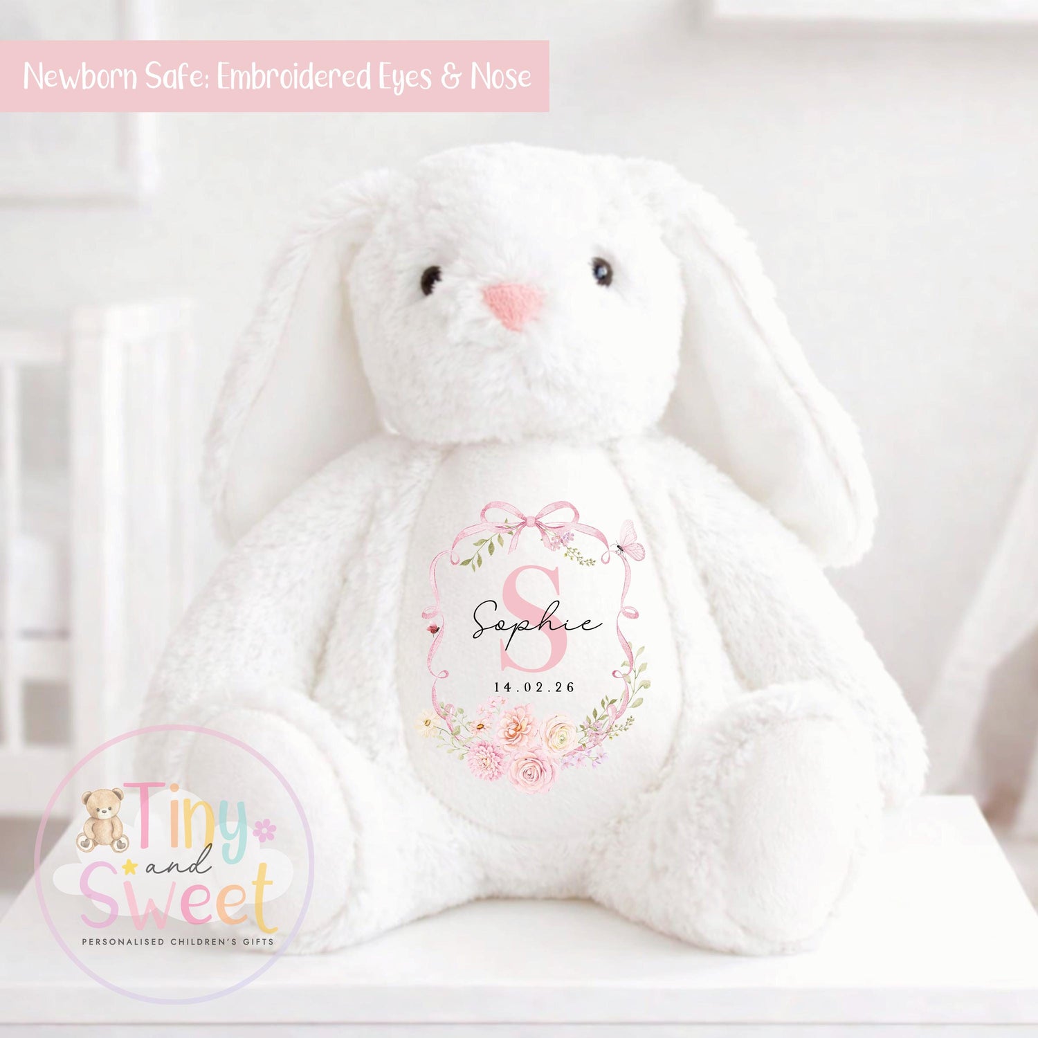 Personalised New Baby soft Toy, New Birth Gift, New baby gift, Newborn Gift, Baby Keepsake, Baby shower gift, Birth stats, Teddy, Bunny