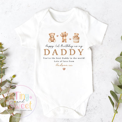 Happy First Birthday As My Daddy Sleepsuit - 1st Birthday As Daddy - Personalised Baby Boy Girl Gift - New Dad Present from Baby