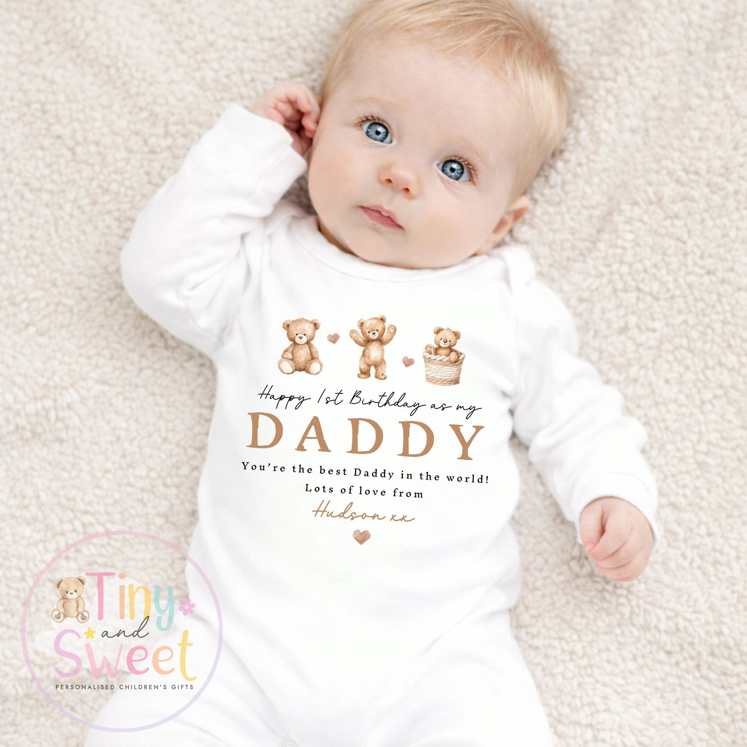 Happy First Birthday As My Daddy Sleepsuit - 1st Birthday As Daddy - Personalised Baby Boy Girl Gift - New Dad Present from Baby
