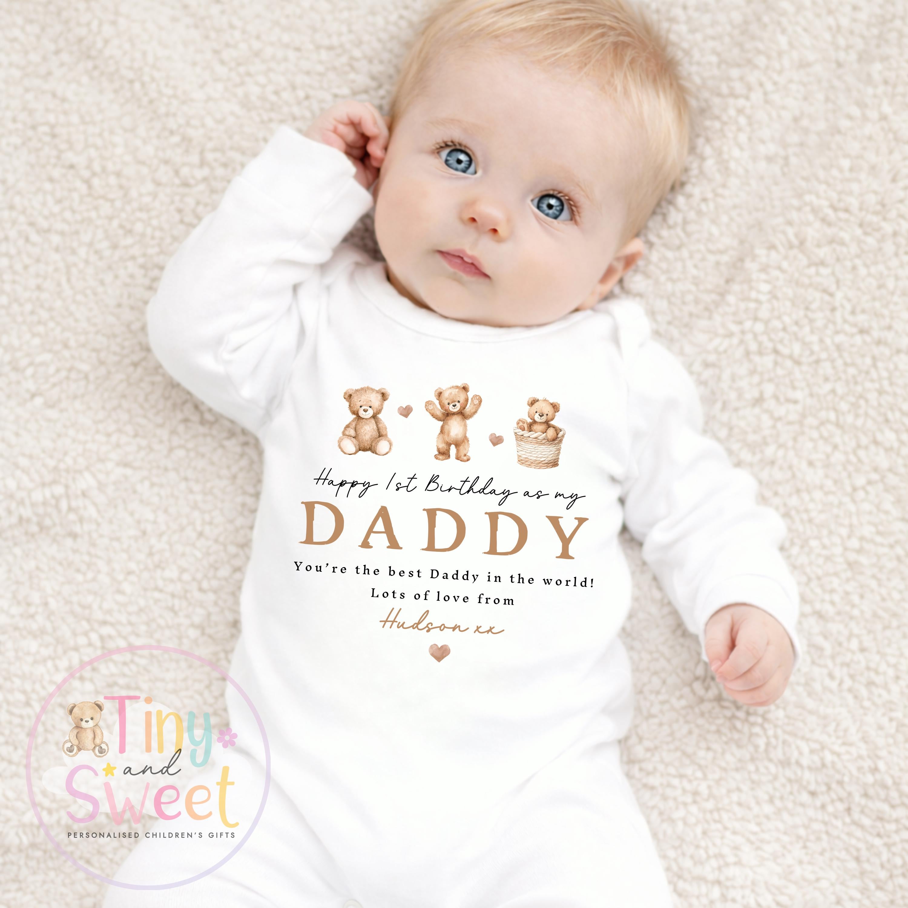 Happy First Birthday As My Daddy Sleepsuit - 1st Birthday As Daddy - Personalised Baby Boy Girl Gift - New Dad Present from Baby