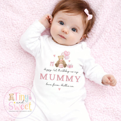 Happy 1st Birthday as My Mummy Sleepsuit, Baby Gift from Newborn, Personalised Baby Outfit, First Birthday as Mummy, Cute Baby Vest for Mum