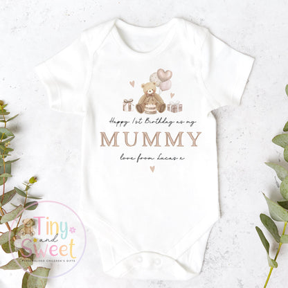 Happy 1st Birthday as My Mummy Sleepsuit, Baby Gift from Newborn, Personalised Baby Outfit, First Birthday as Mummy, Cute Baby Vest for Mum
