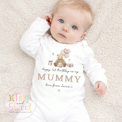 Happy 1st Birthday as My Mummy Sleepsuit, Baby Gift from Newborn, Personalised Baby Outfit, First Birthday as Mummy, Cute Baby Vest for Mum