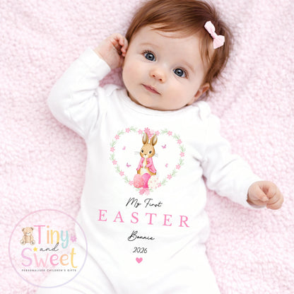 Easter Wreath Pink/Blue Personalised Sleepsuit