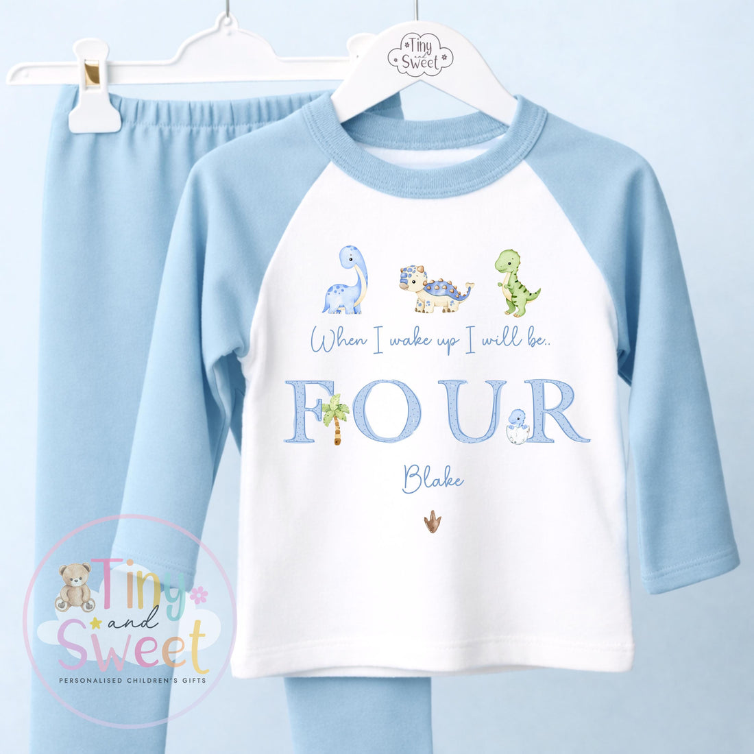 Personalised Blue Dinosaur Birthday Outfit – Boys ‘When I Wake Up I’ll Be…’ – Toddler Birthday, Dino Dinosaur Theme Bday