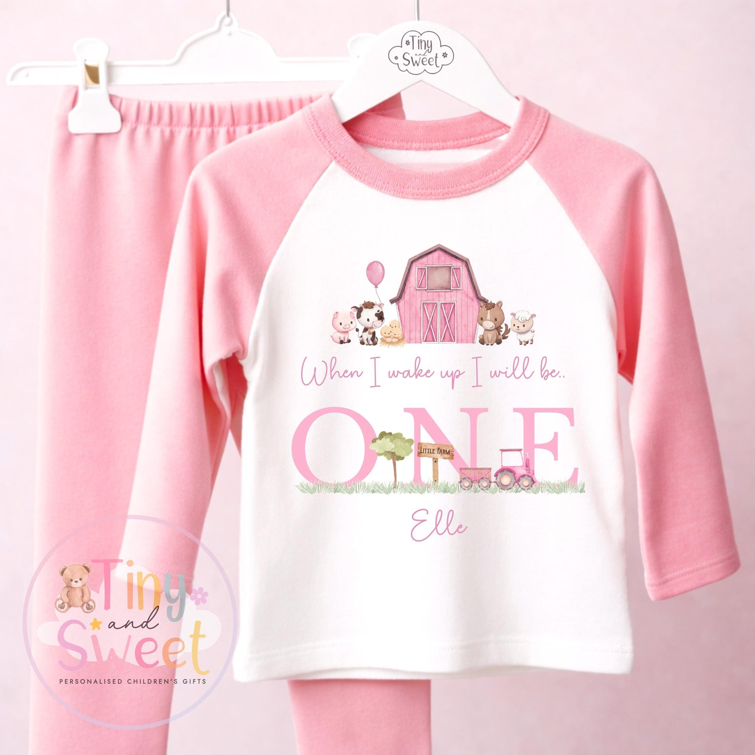 Pink Farm Birthday Set, When I Wake Up I’ll Be..., Farm Themed Birthday, Personalised Outfit for Girls