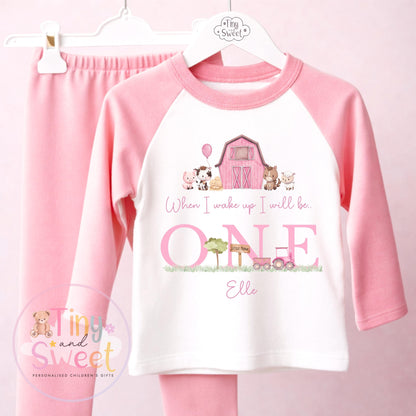 Pink Farm Birthday Set, When I Wake Up I’ll Be..., Farm Themed Birthday, Personalised Outfit for Girls