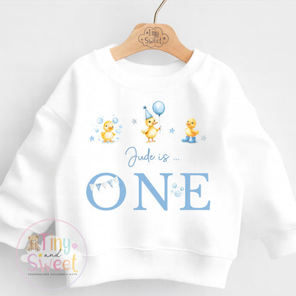Personalised Blue Duck Birthday T Shirt, Custom Ducks Birthday Sweatshirt, 1st, 2nd, 3rd, 4th