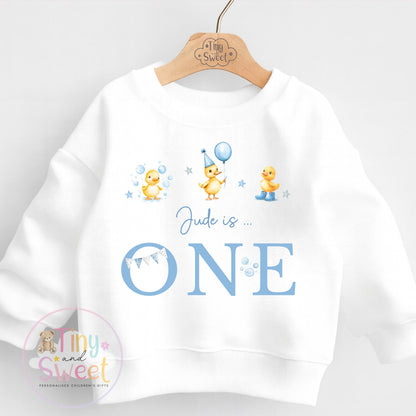 Personalised Blue Duck Birthday Sweatshirt, Custom Ducks Birthday Tee, 1st, 2nd, 3rd, 4th