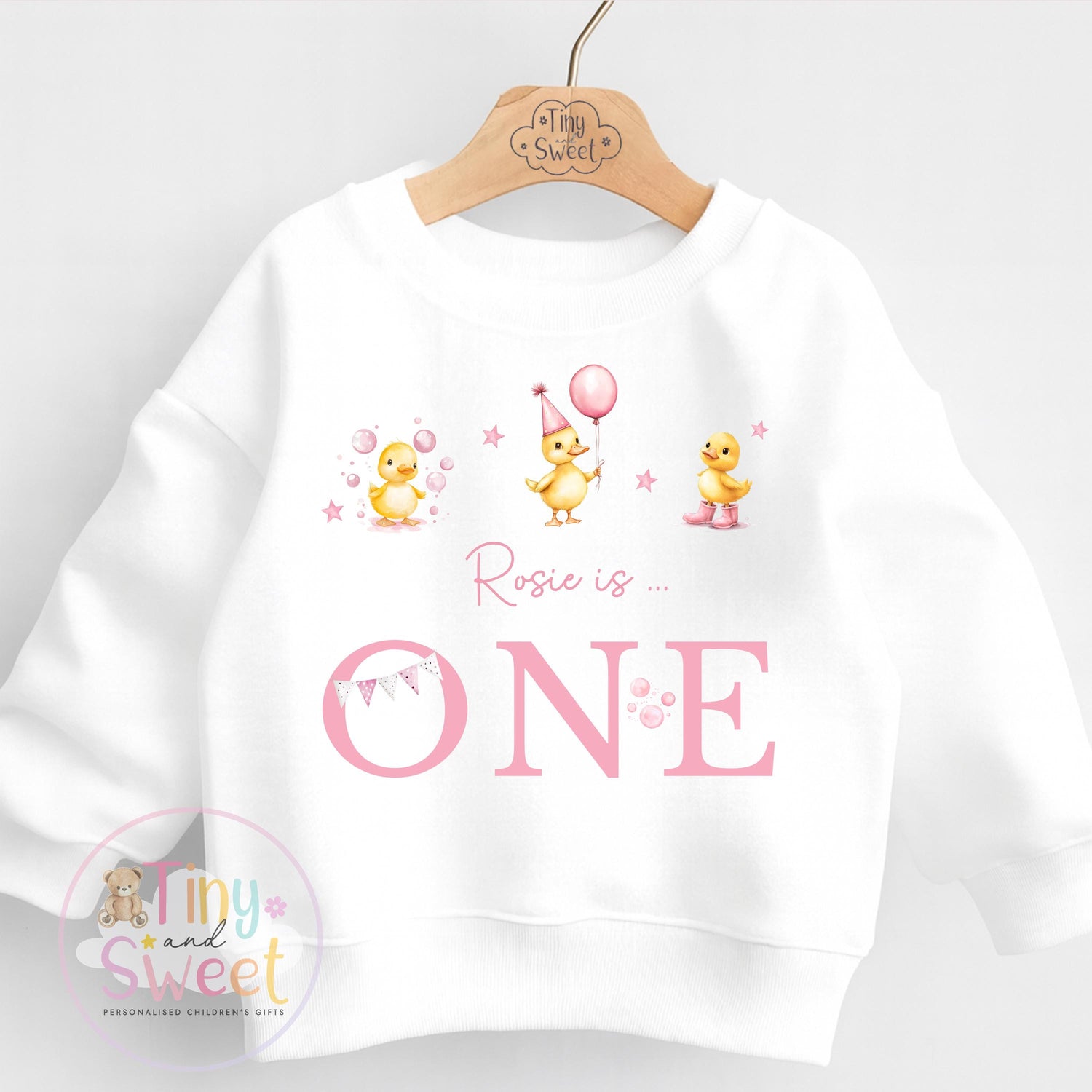 Personalised Pink Duck Birthday T Shirt, Custom Ducks Birthday Sweatshirt, 1st, 2nd, 3rd, 4th