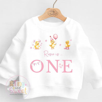 Personalised Pink Duck Birthday T Shirt, Custom Ducks Birthday Sweatshirt, 1st, 2nd, 3rd, 4th