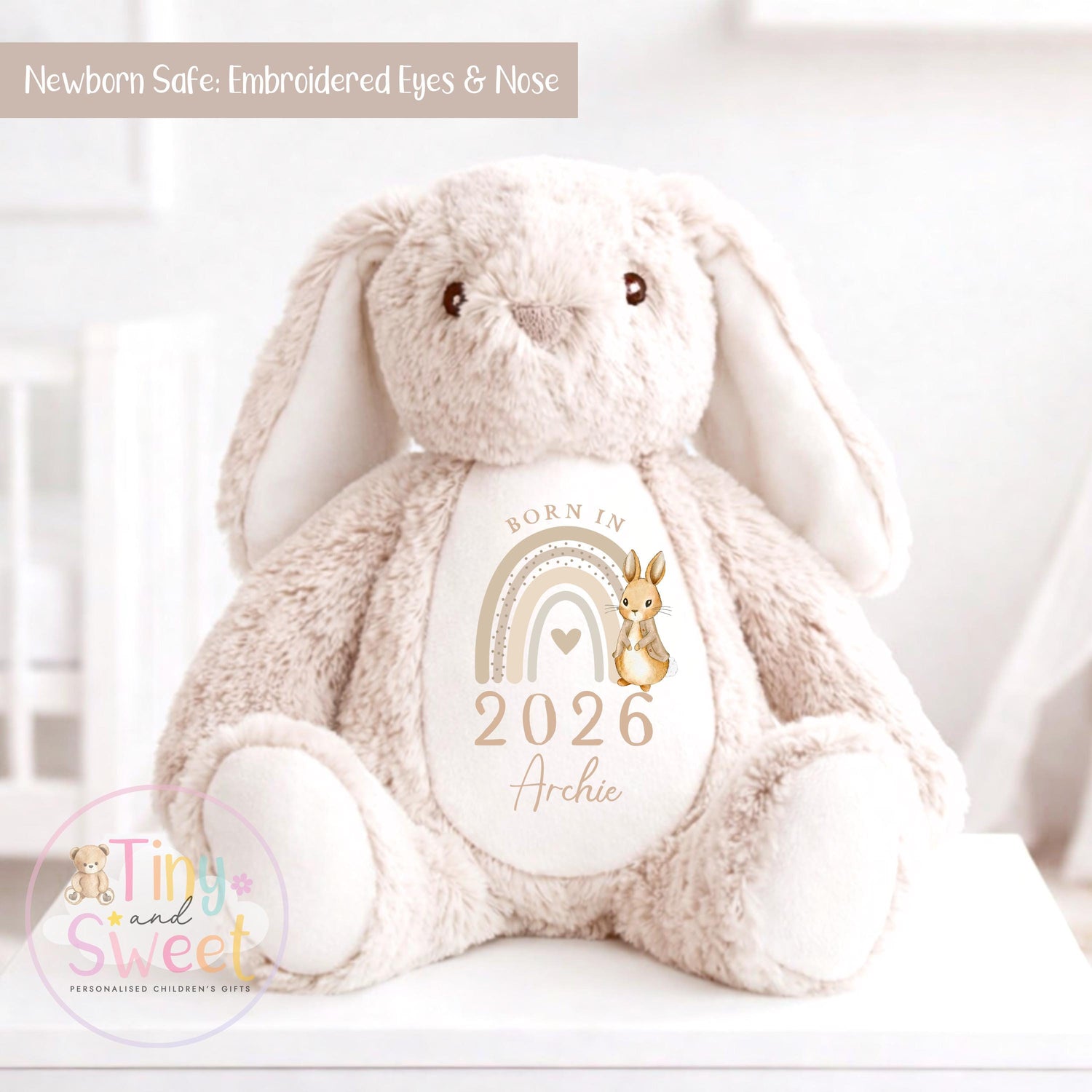Personalised New Baby soft Toy, New Birth Gift, New baby gift, Newborn Gift, Baby Keepsake, Baby shower gift, Birth stats, Teddy, Bunny