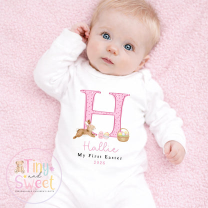 Personalised Initial Easter Bunny Sleepsuit/T Shirt