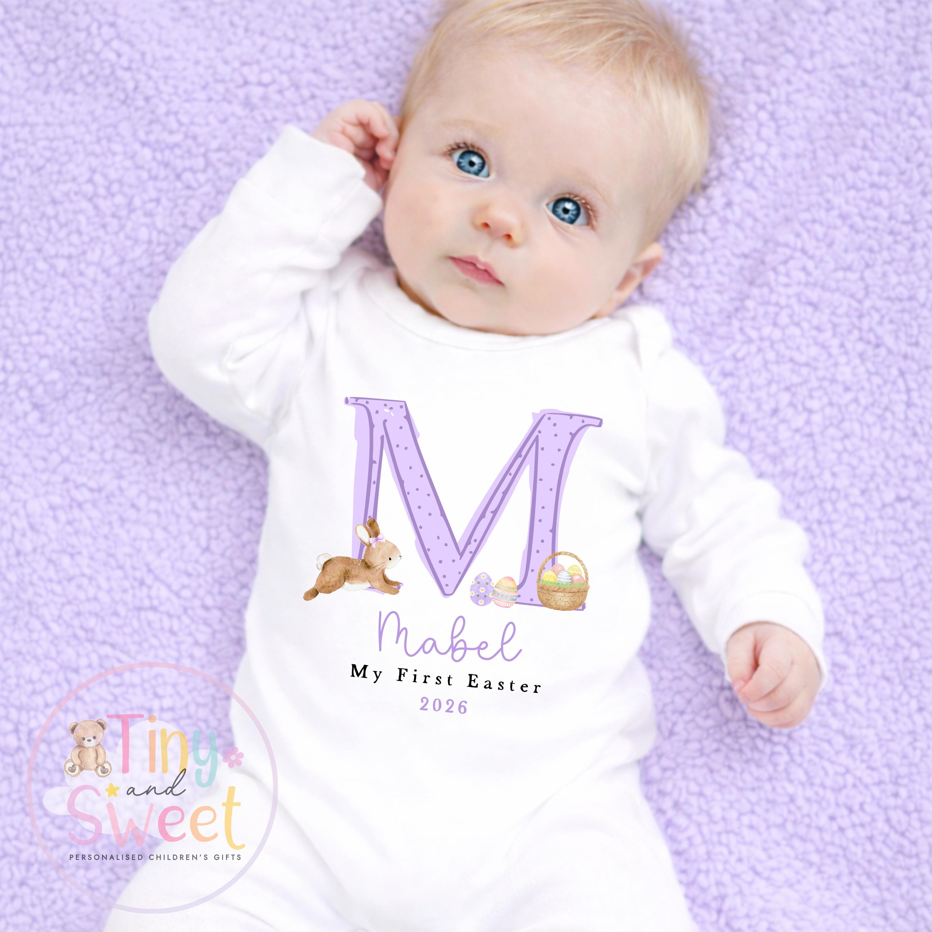 Personalised Initial Easter Bunny Sleepsuit/T Shirt