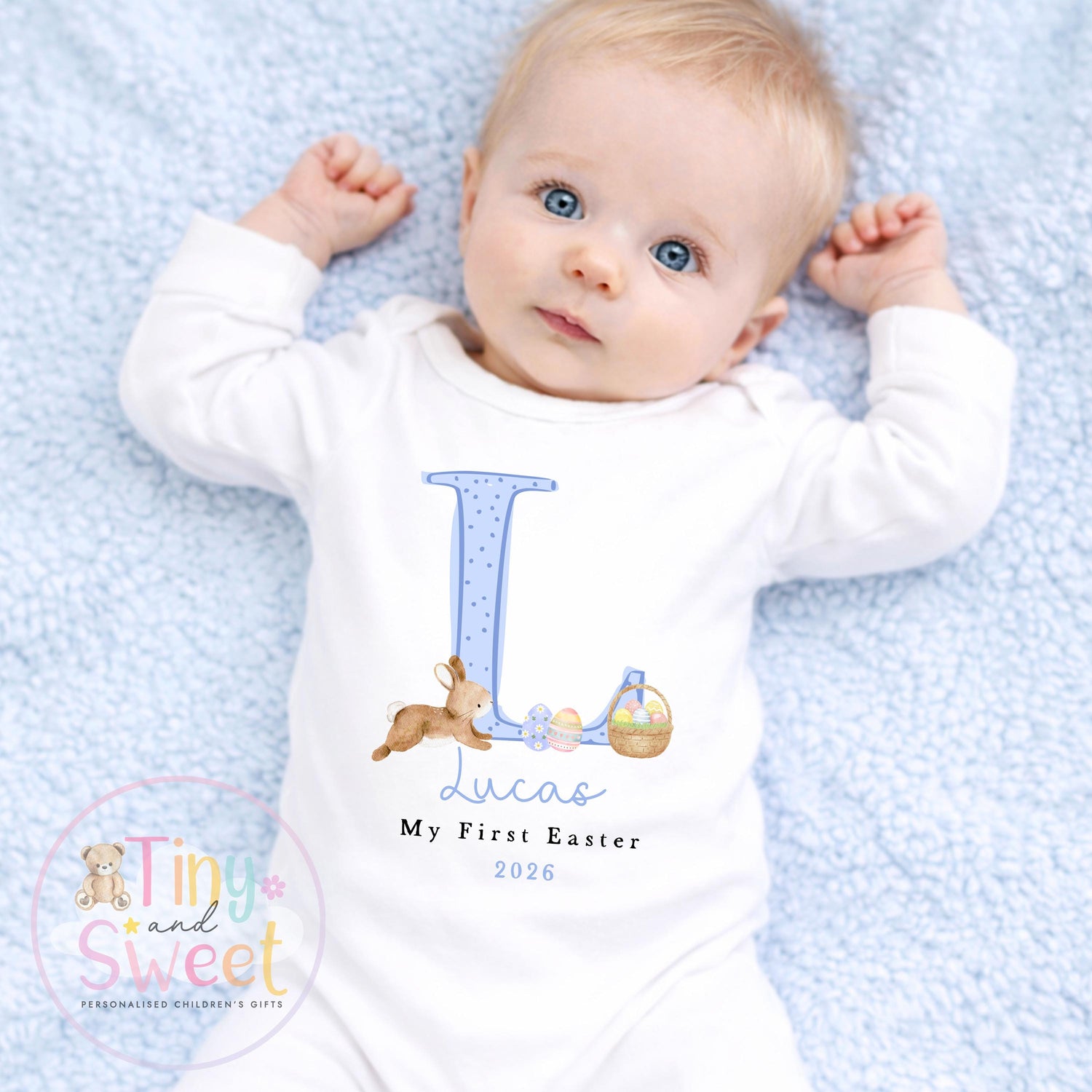 Personalised Initial Easter Bunny Sleepsuit/T Shirt
