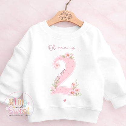 Personalised Flower Princess Birthday T Shirt Sweatshirt, Custom Wild Flower Birthday Tee, 1st, 2nd, 3rd, 4th, Flowers Theme