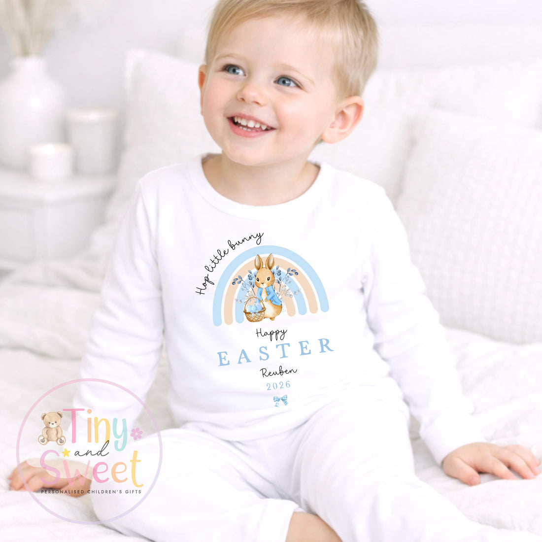 Personalised Easter Pyjamas, Bunny Pjs, Childrens Spring Sleepwear, Easter Basket Gift, When i wake up it will be Easter