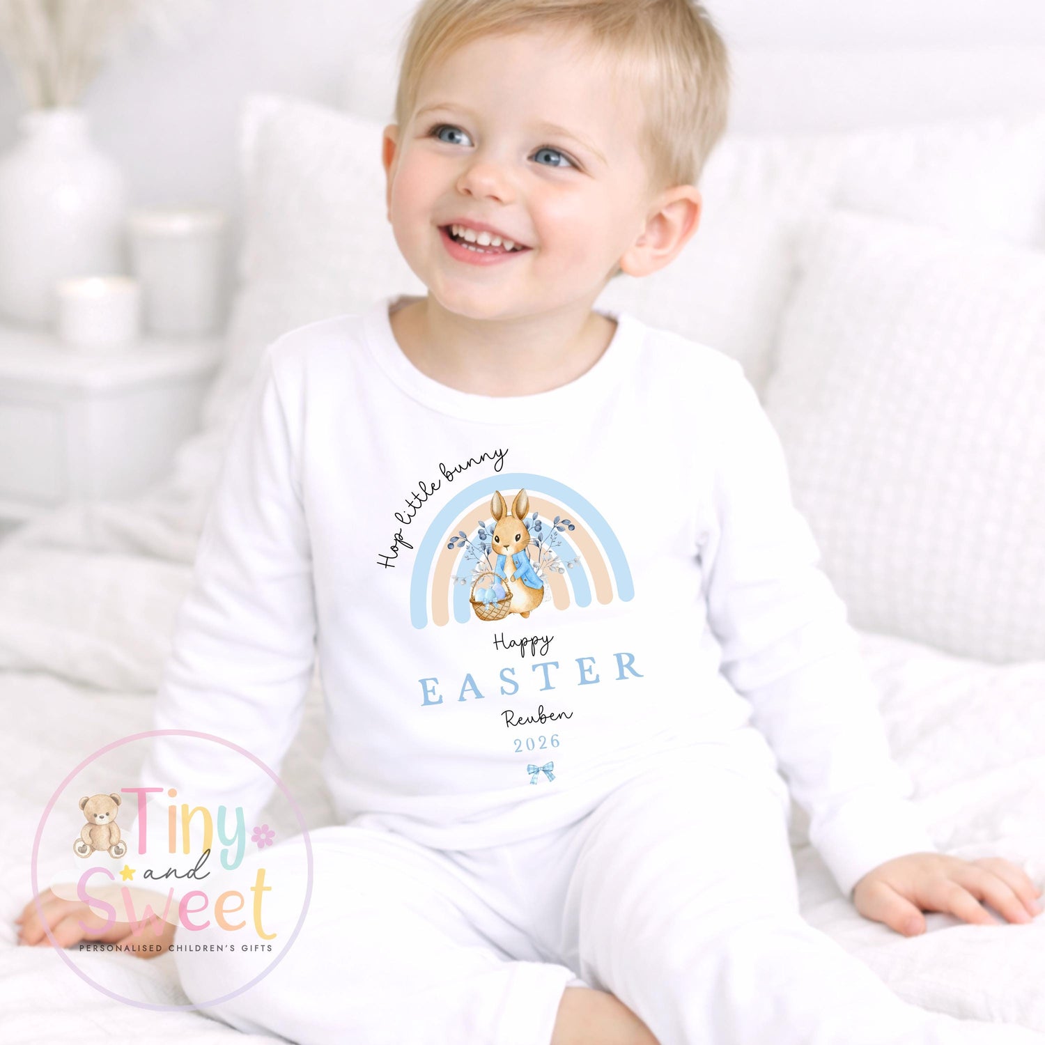 Personalised Easter Pyjamas, Bunny Pjs, Childrens Spring Sleepwear, Easter Basket Gift, When i wake up it will be Easter