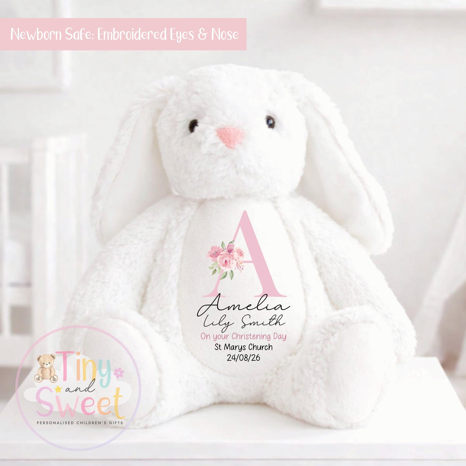 Personalised Christening Bunny, Christening Gift, Baptism Gift, Custom Keepsake, New Baby Gift