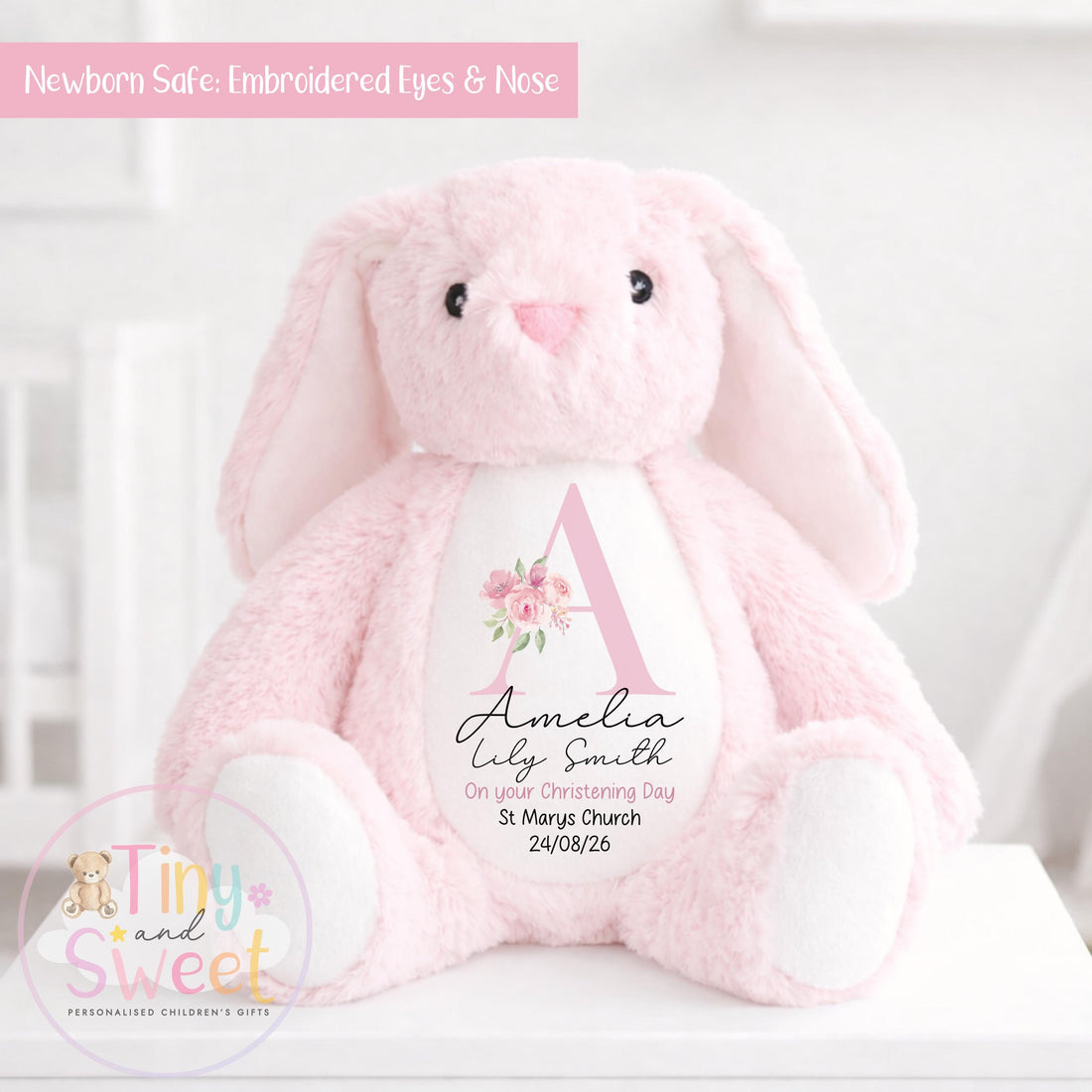 Personalised Christening Bunny, Christening Gift, Baptism Gift, Custom Keepsake, New Baby Gift