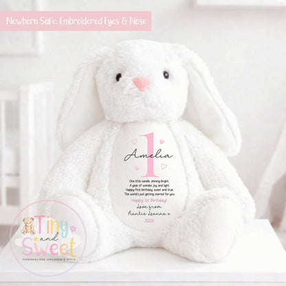 Personalised First Birthday Bunny: Customised Soft Plush Toy Gift for Baby Girls and Boys, Personalised 1st Birthday Gift, 1st Birthday Gift