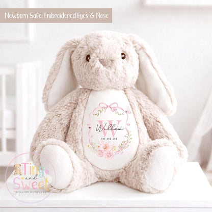 Personalised New Baby soft Toy, New Birth Gift, New baby gift, Newborn Gift, Baby Keepsake, Baby shower gift, Birth stats, Teddy, Bunny