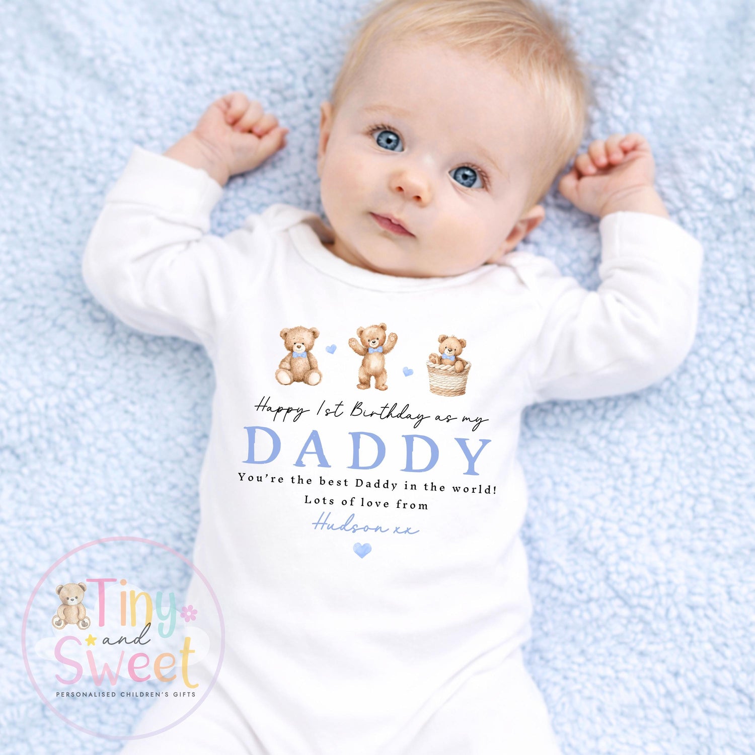 Happy First Birthday As My Daddy Sleepsuit - 1st Birthday As Daddy - Personalised Baby Boy Girl Gift - New Dad Present from Baby
