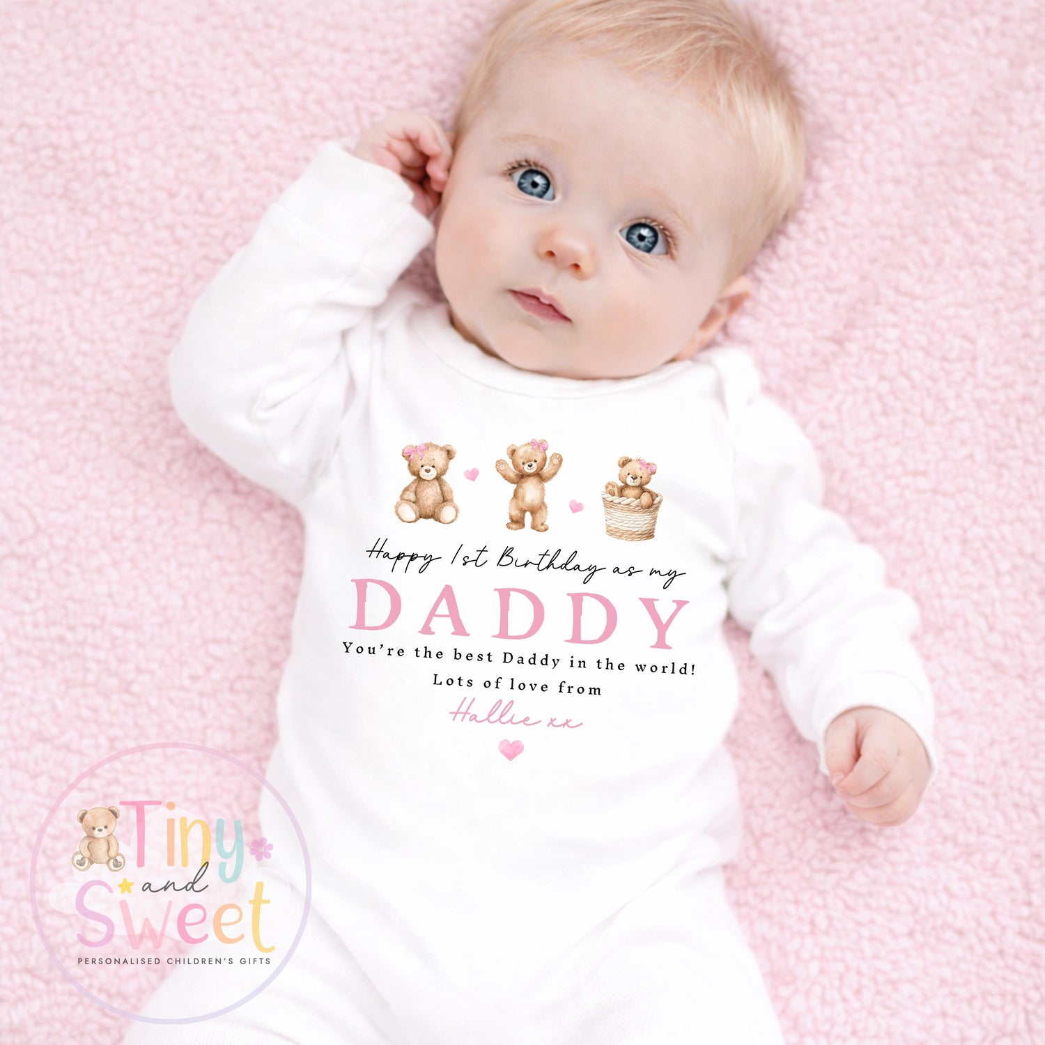 Happy First Birthday As My Daddy Sleepsuit - 1st Birthday As Daddy - Personalised Baby Boy Girl Gift - New Dad Present from Baby