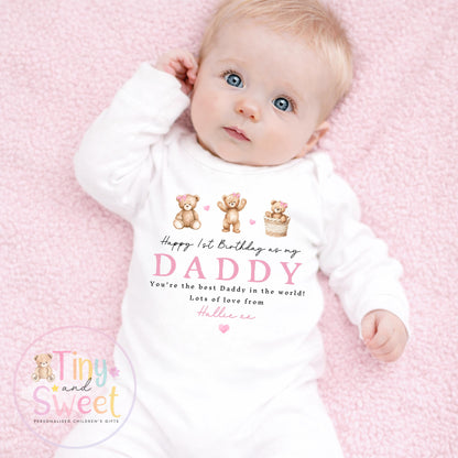 Happy First Birthday As My Daddy Sleepsuit - 1st Birthday As Daddy - Personalised Baby Boy Girl Gift - New Dad Present from Baby