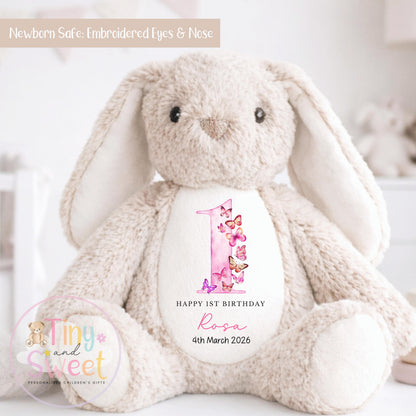 Personalised First Birthday Bunny: Customised Soft Plush Toy Gift for Baby Girls and Boys, Personalised 1st Birthday Gift, 1st Birthday Gift