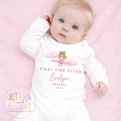 Personalised My First Flight Sleepsuit, First Time Flyer Bodysuit, 1st Holiday Babygrow, Babies First Holiday, First Time Flyer