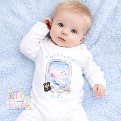 Personalised My First Flight T Shirt, First Time Flyer Sleepsuit, 1st Holiday Babygrow, Babies First Holiday, First Time Flyer