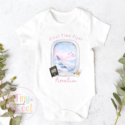 Personalised My First Flight T Shirt, First Time Flyer Sleepsuit, 1st Holiday Babygrow, Babies First Holiday, First Time Flyer