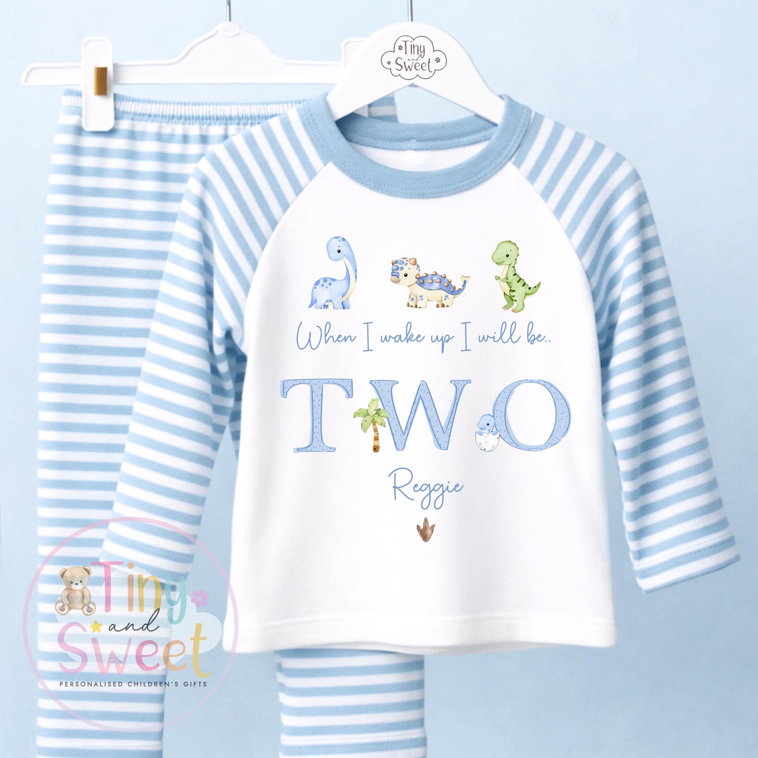 Personalised Blue Dinosaur Birthday Outfit – Boys ‘When I Wake Up I’ll Be…’ – Toddler Birthday, Dino Dinosaur Theme Bday