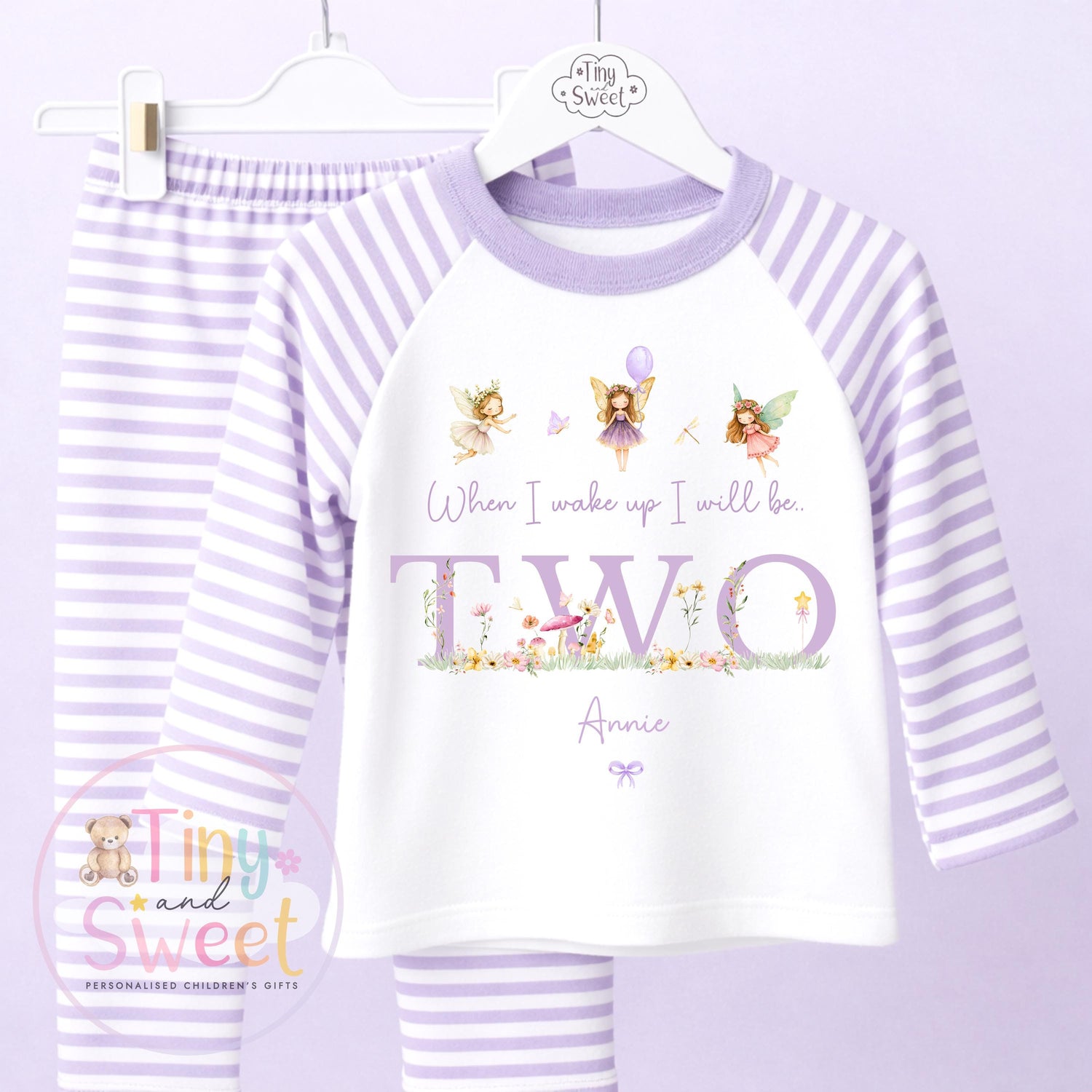 Personalised Birthday Pyjama Short and T-Shirt Set - Lilac Fairies