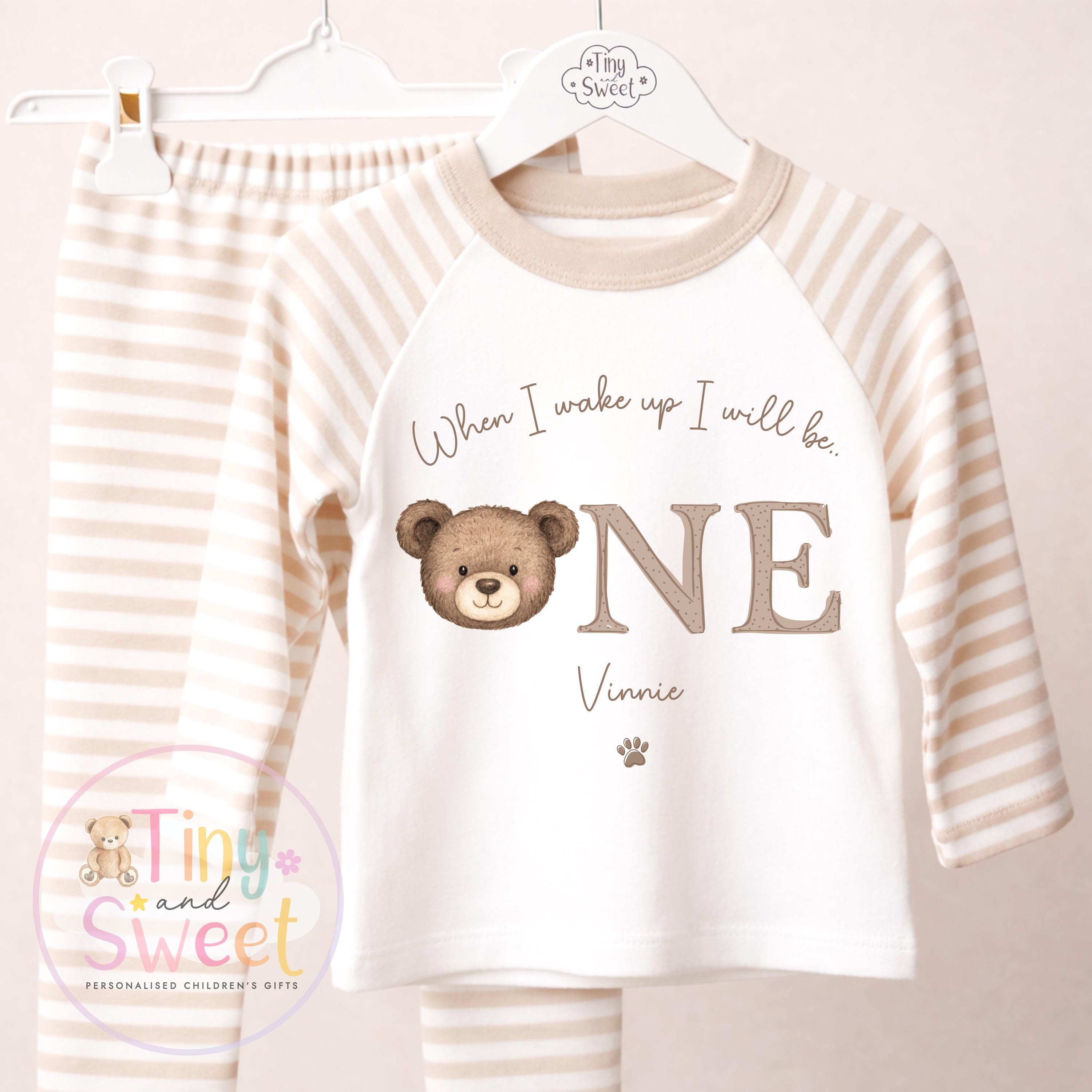 Personalised Teddy Bear Birthday Outfit, “When I Wake Up I Will Be…” | Custom Age 1–5 | 100% Cotton Kids Birthday Eve | Birthday Gift