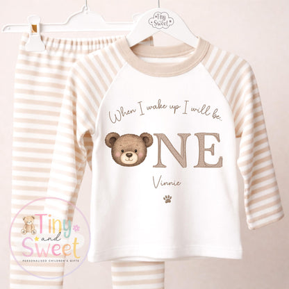Personalised Teddy Bear Birthday Outfit, “When I Wake Up I Will Be…” | Custom Age 1–5 | 100% Cotton Kids Birthday Eve | Birthday Gift