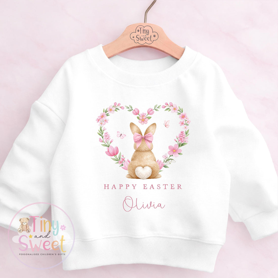 Personalised Easter Sweatshirt or T Shirt, Kids Bunny Tee, Easter Bunny T Shirt, Girls Easter Outfit, Easter Gift for Kids