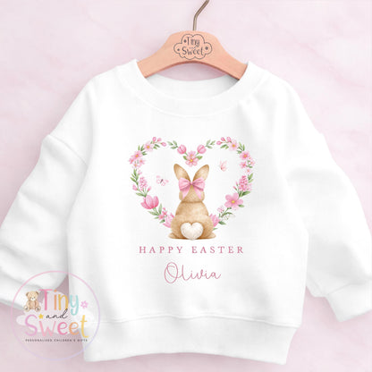 Personalised Easter Sweatshirt or T Shirt, Kids Bunny Tee, Easter Bunny T Shirt, Girls Easter Outfit, Easter Gift for Kids