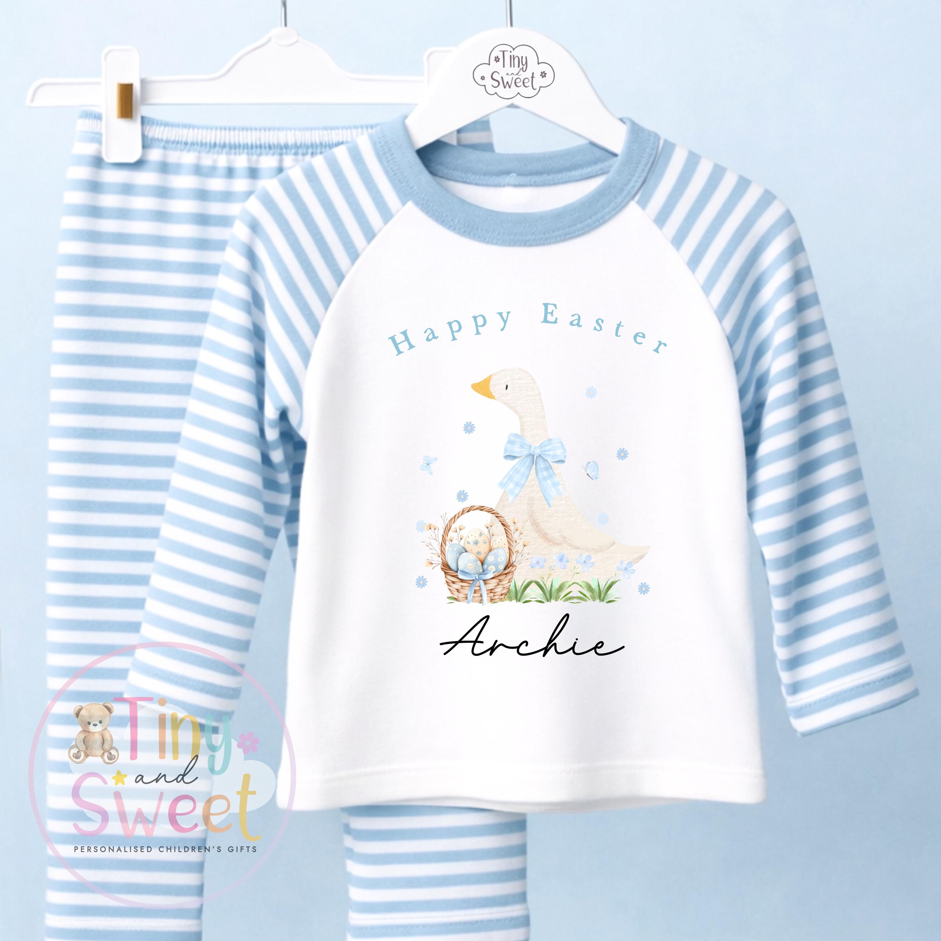 Personalised Kids Easter Pyjamas , Toddler Easter, Pjs, Easter Bunny, Easter Gift for Grandson, Easter Basket Pyjamas
