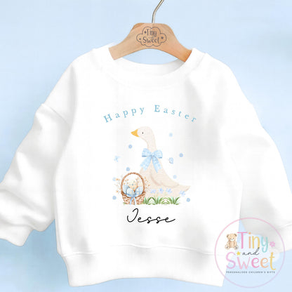 Personalised Easter T Shirt or Sweatshirt, Kids Duck Tee, Easter Duck T Shirt, Boys Easter Outfit, Easter Gift for Kids