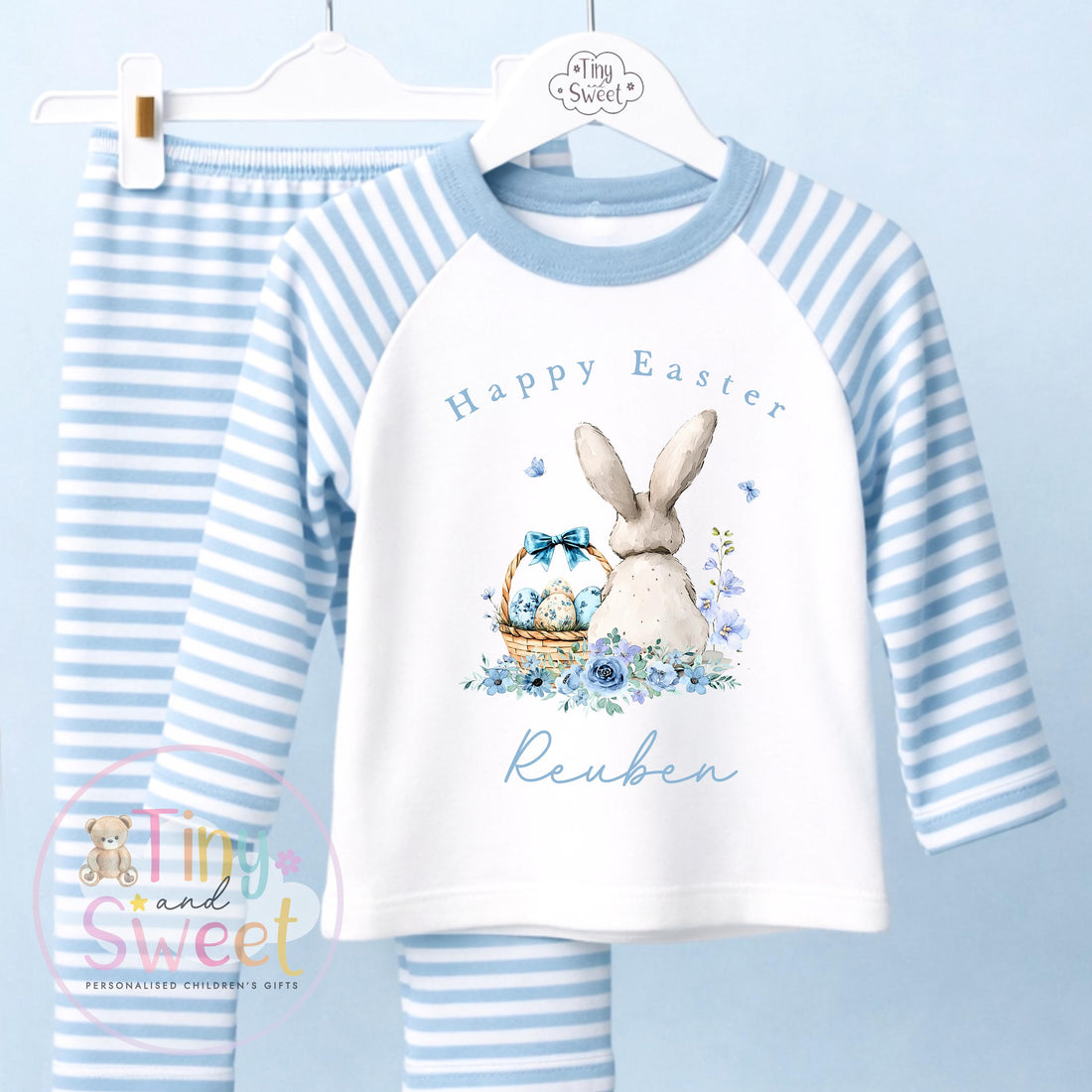 Personalised Kids Easter Pyjamas , Toddler Easter, Pjs, Easter Bunny, Easter Gift for Grandson, Easter Basket Pyjamas