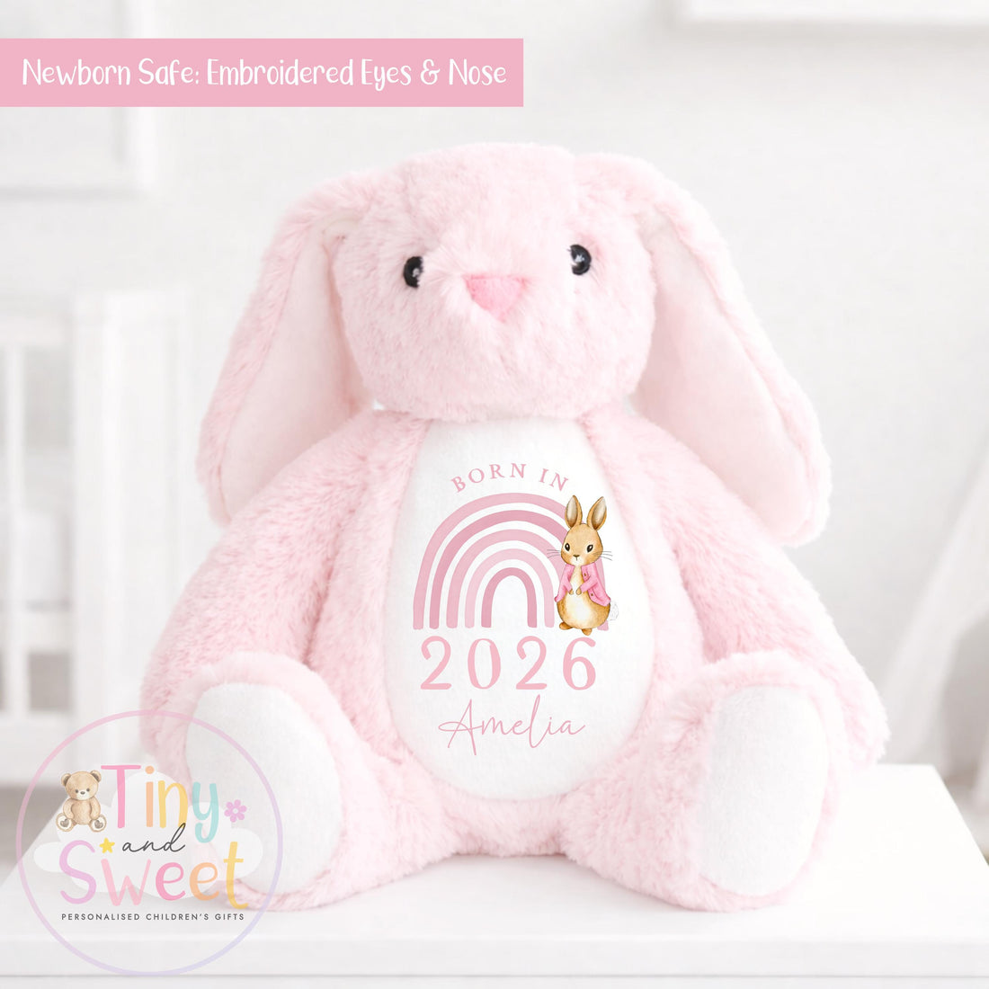 Personalised New Baby soft Toy, New Birth Gift, New baby gift, Newborn Gift, Baby Keepsake, Baby shower gift, Birth stats, Teddy, Bunny