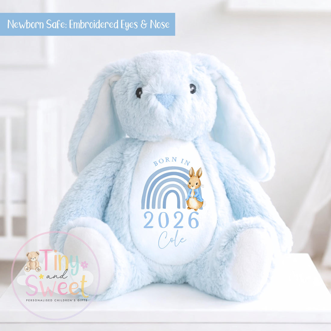 Personalised New Baby soft Toy, New Birth Gift, New baby gift, Newborn Gift, Baby Keepsake, Baby shower gift, Birth stats, Teddy, Bunny