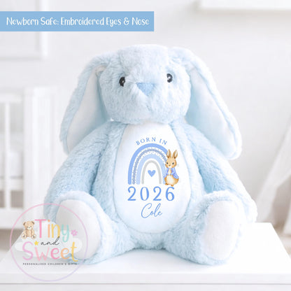 Personalised New Baby soft Toy, New Birth Gift, New baby gift, Newborn Gift, Baby Keepsake, Baby shower gift, Birth stats, Teddy, Bunny