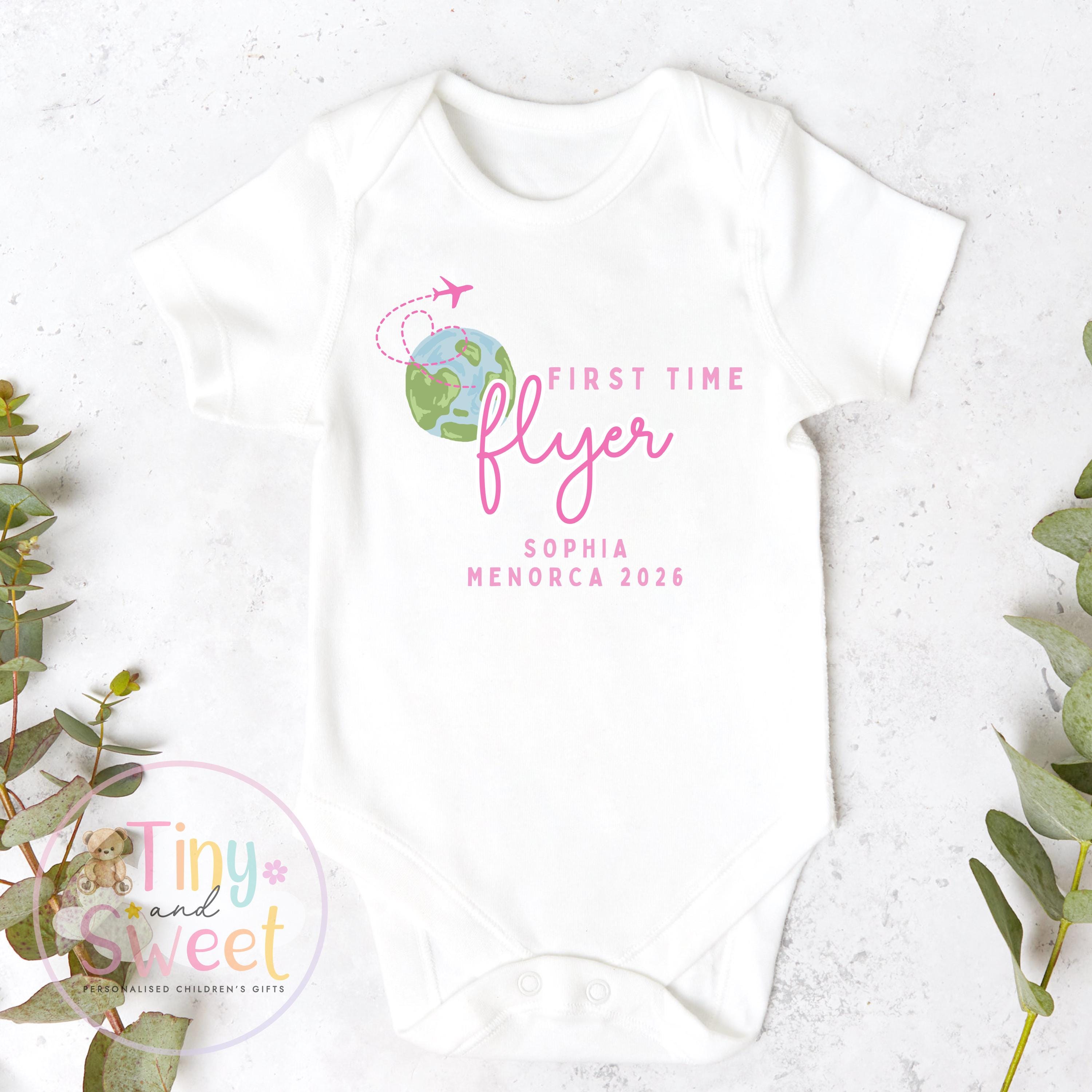 First Time Flyer Sleepsuit, Personalised Baby Travel Outfit, Baby’s First Holiday Shirt, Cute Summer Travel Outfit, My First Plane Design